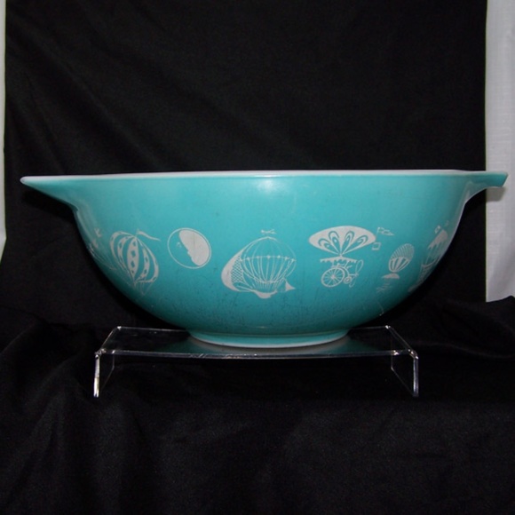 VTG Pyrex Turquoise Hot air balloon Cinderella #444 mixing bowl 4 Qt - Picture 2 of 11